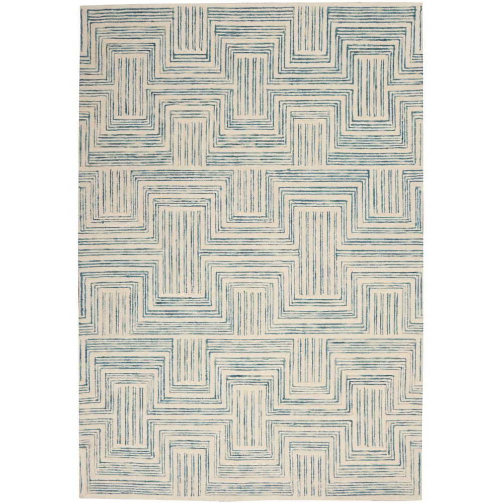 Nourison LNK06 Linked 3 Ft. 9 In. x 5 Ft. 9 In. Area Rug in Ivory/Turquoise