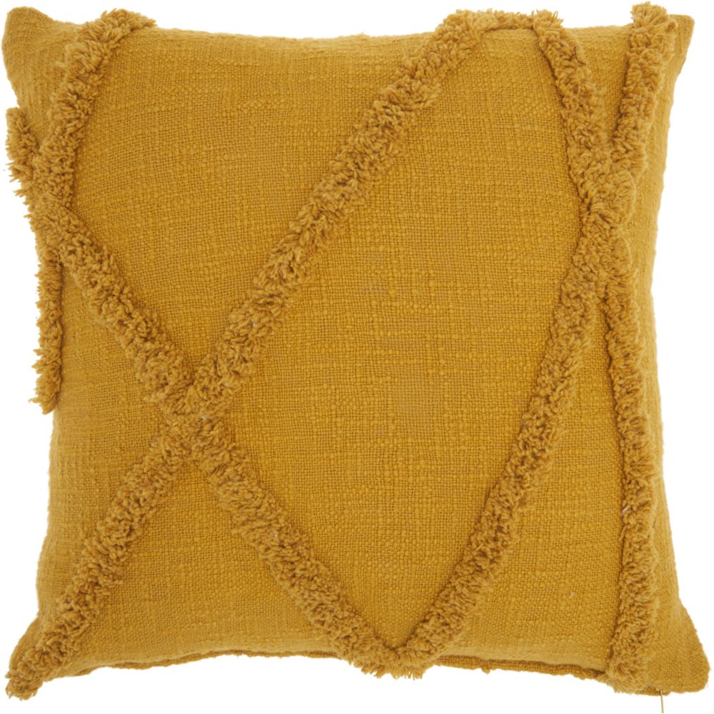 Nourison SH018 Life Styles Distressed Diamond Mustard Throw Pillow in Mustard