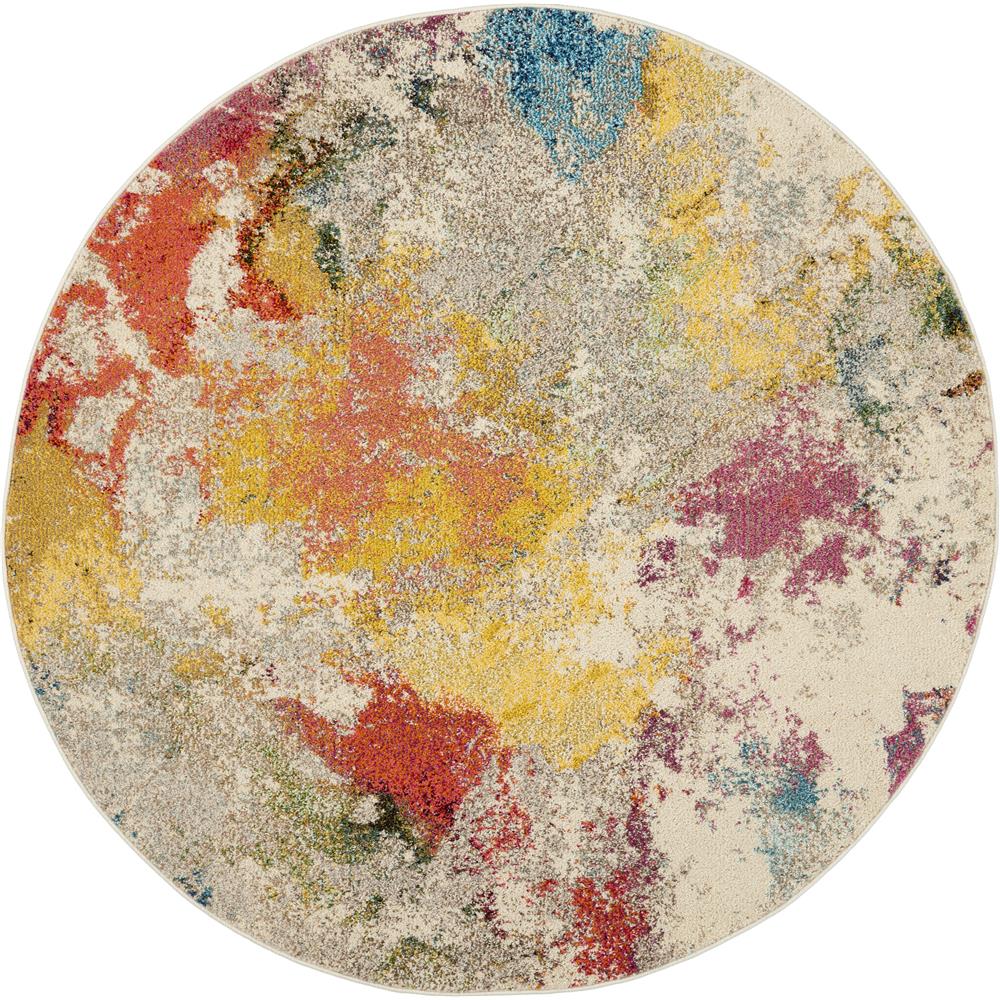 Nourison CES12 Celestial 4 Ft. x ROUND Indoor/Outdoor Rectangle Rug in  Ivory/Multicolor