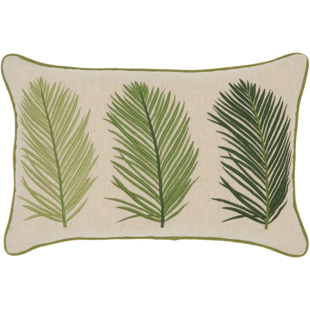 Nourison NS110 Mina Victory Silk Embroidery Floral Sage Throw Pillow in GREEN