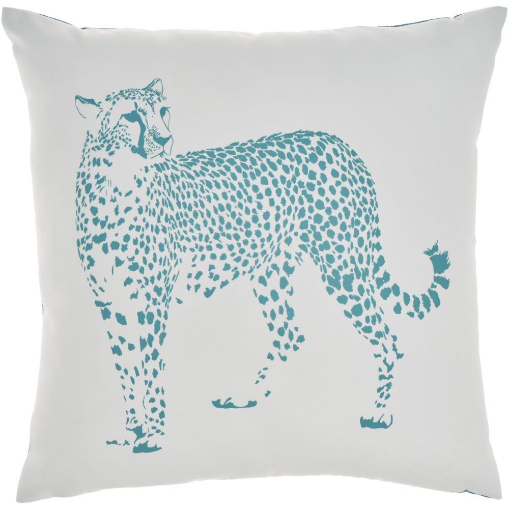 Nourison L3393 Mina Victory Outdoor Pillows Raised Print Leopard Turquoise Throw Pillows