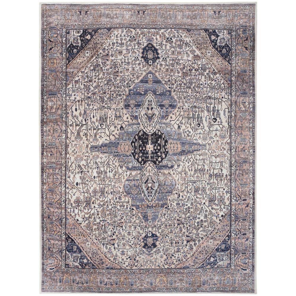 Nourison WSB05 Washable Brilliance 5 ft. 3 in. x 7 ft. 3 in. Rectangle Area Rug in Ivory Blue
