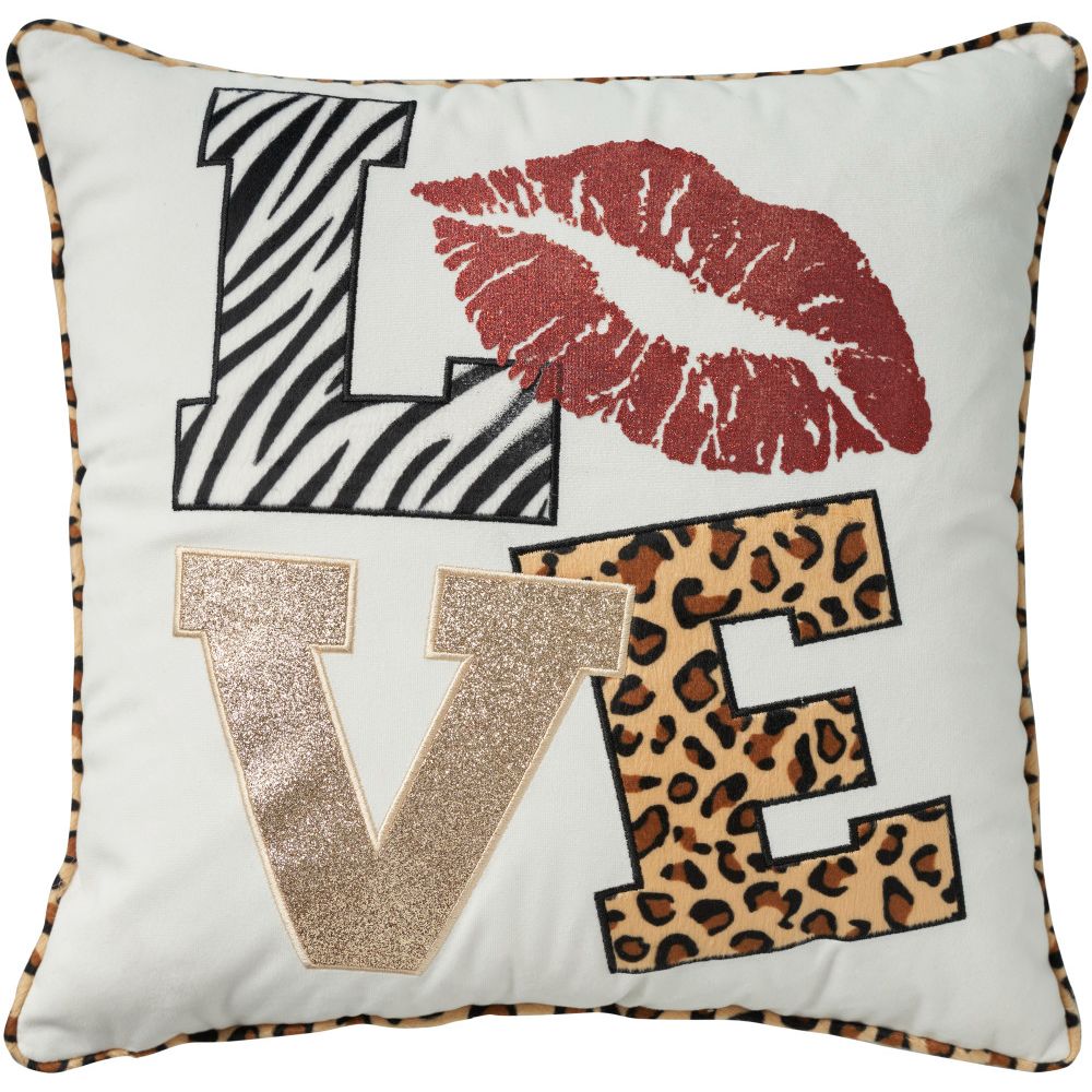 Nourison L0483 Mina Victory Holiday Pillows Lips Love Leopard Throw Pillows in Multicolor