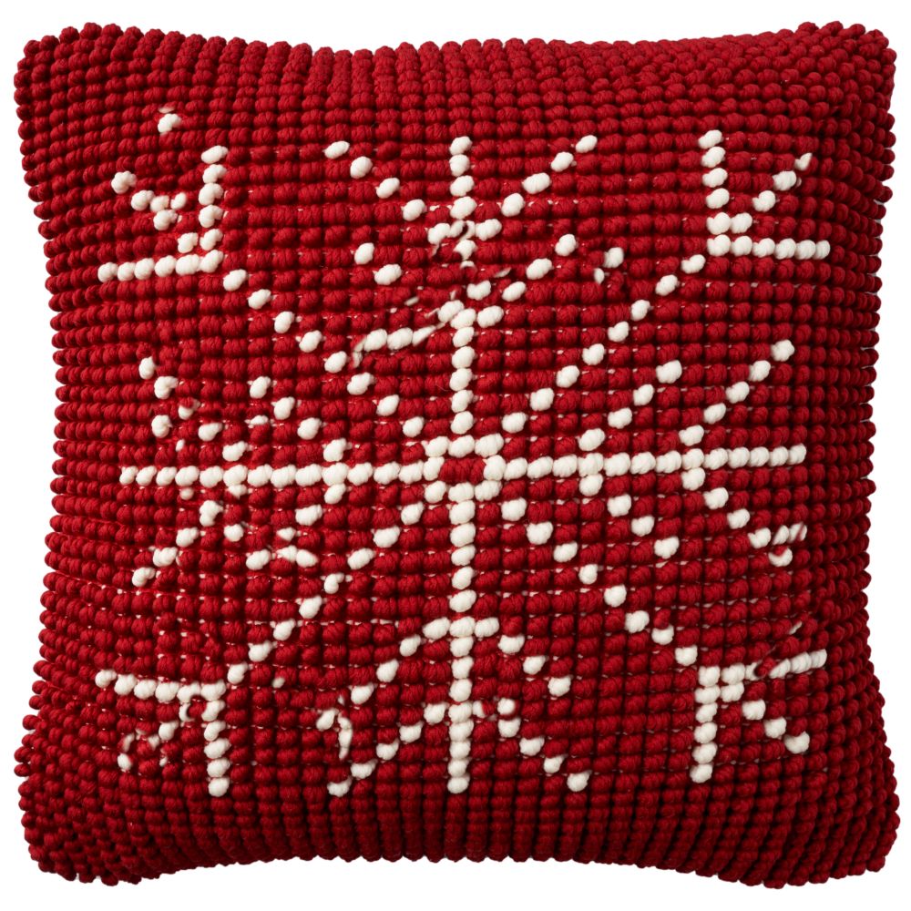 Nourison GC835 Holiday Pillows Loop Snowflake Red Ivory Throw Pillows