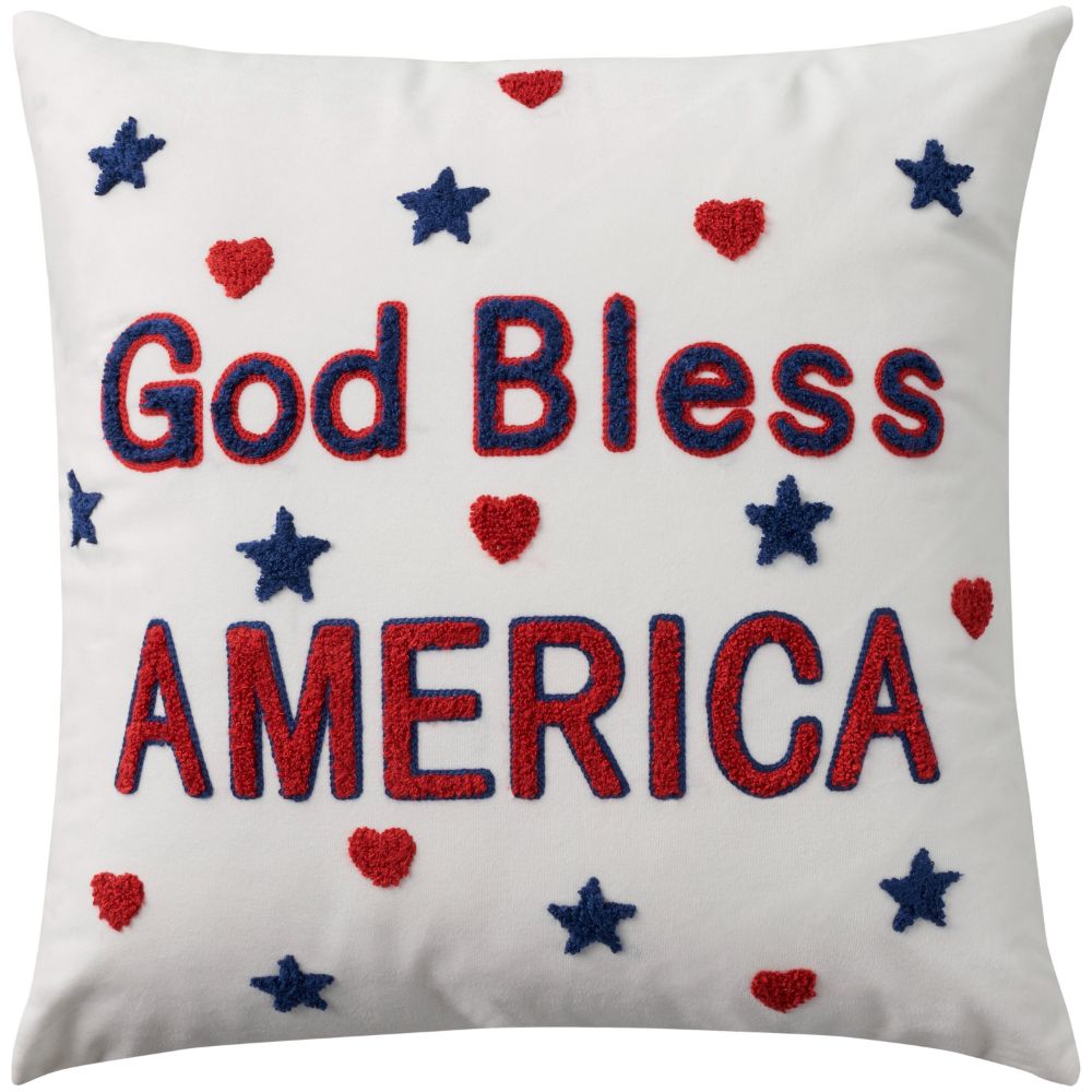 Nourison L0524 Mina Victory Holiday Pillows God Bls America Embr White Throw Pillows