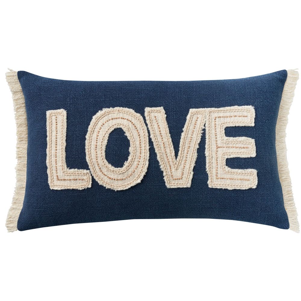 Nourison EE182 Mina Victory Life Styles Applq/Beaded Love Pillow Cover in Navy