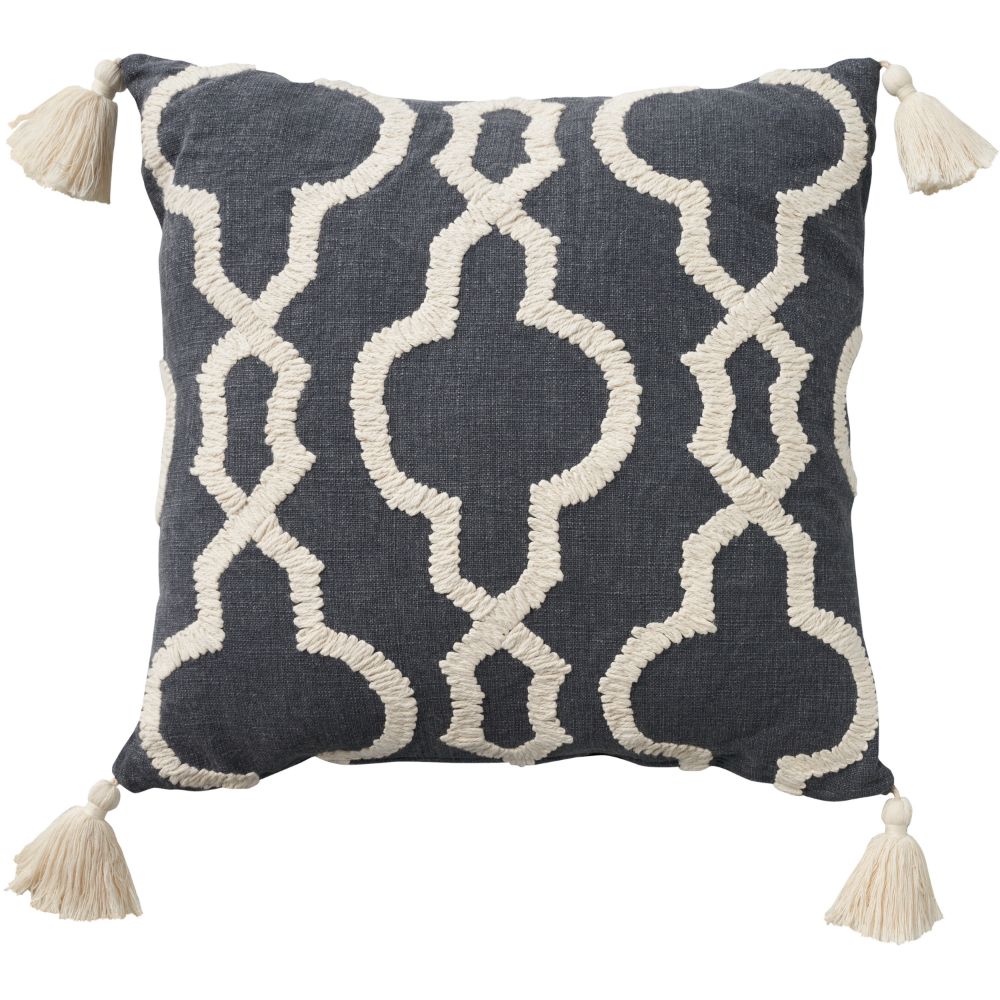 Nourison GE056 Mina Victory Cover Embroidered Lattice Charcoal Pillow Covers