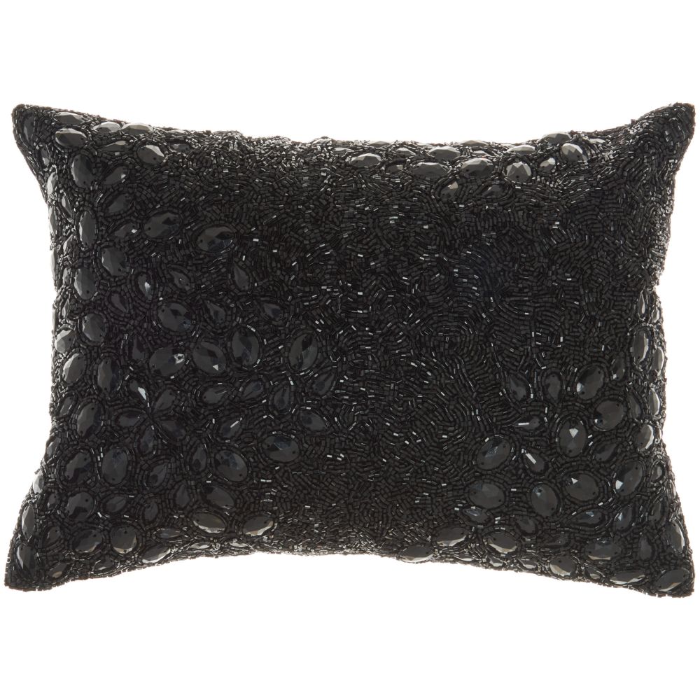 Nourison Z5000 Mina Victory Luminescence Fully Beaded Black Throw Pillow in Black