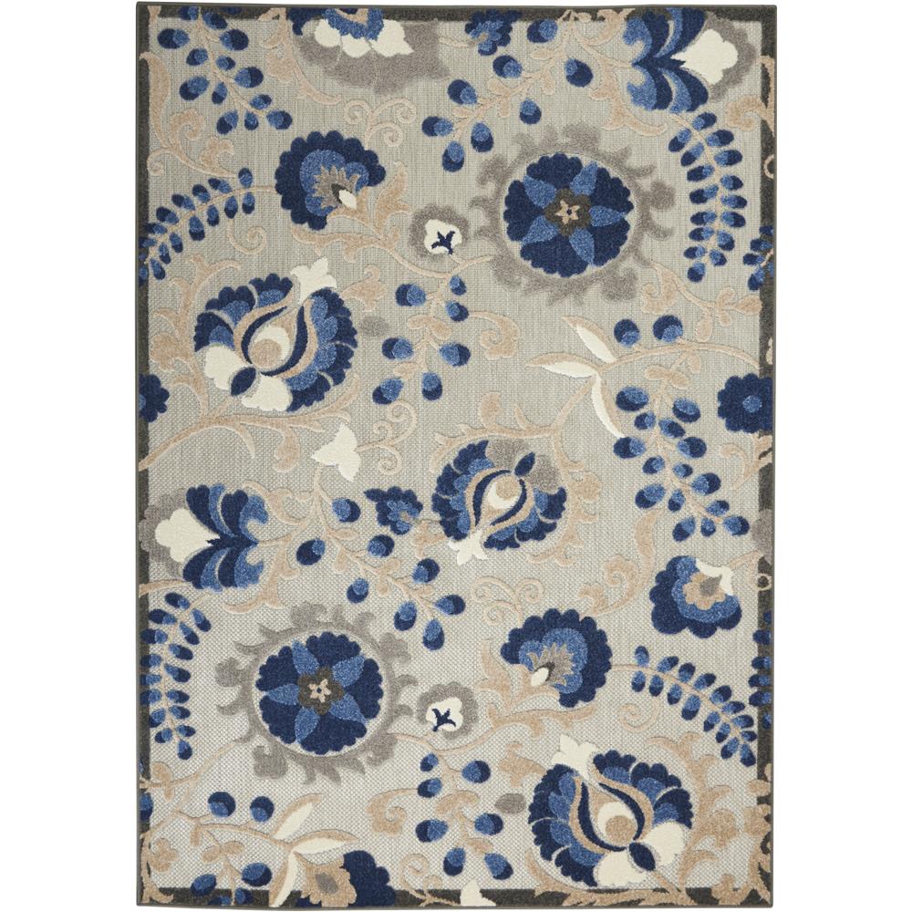 Nourison ALH17 Aloha 5 Ft.3 In. x 7 Ft.5 In. Indoor/Outdoor Rectangle Rug in  Natural/Blue