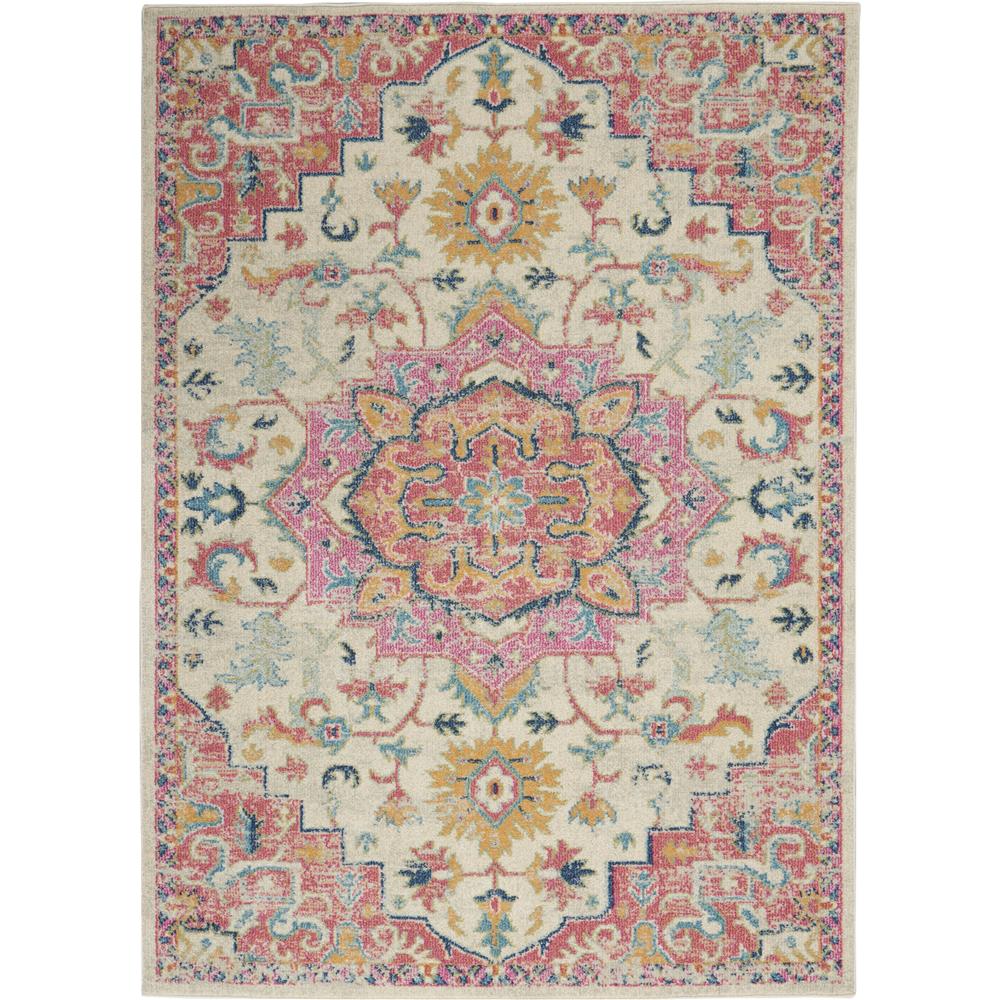 Nourison PSN25 Passion 5 Ft.3 In. x 7 Ft.3 In. Indoor/Outdoor Rectangle Rug in  Ivory/Pink