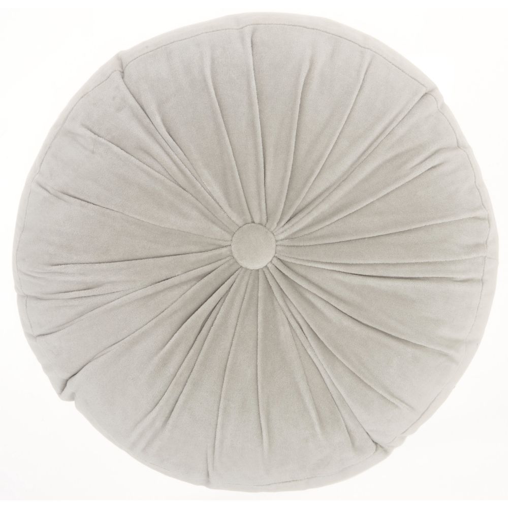 Nourison RC190 Mina Victory Life Styles Round Ruched Velvet Light Grey Throw Pillow in Lt Grey
