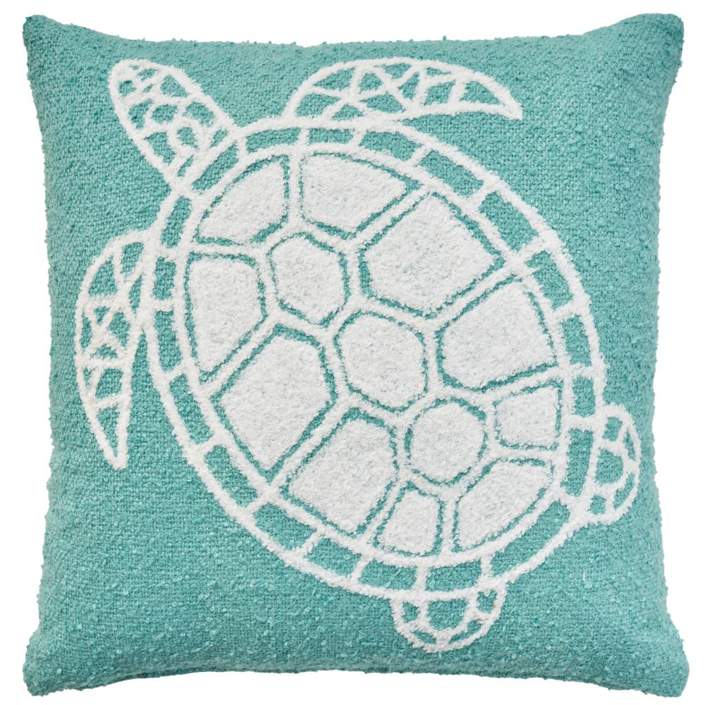 Nourison VJ002 Mina Victory Outdoor Pillows Towel Emb Sea Turtle Turquoise Throw Pillows