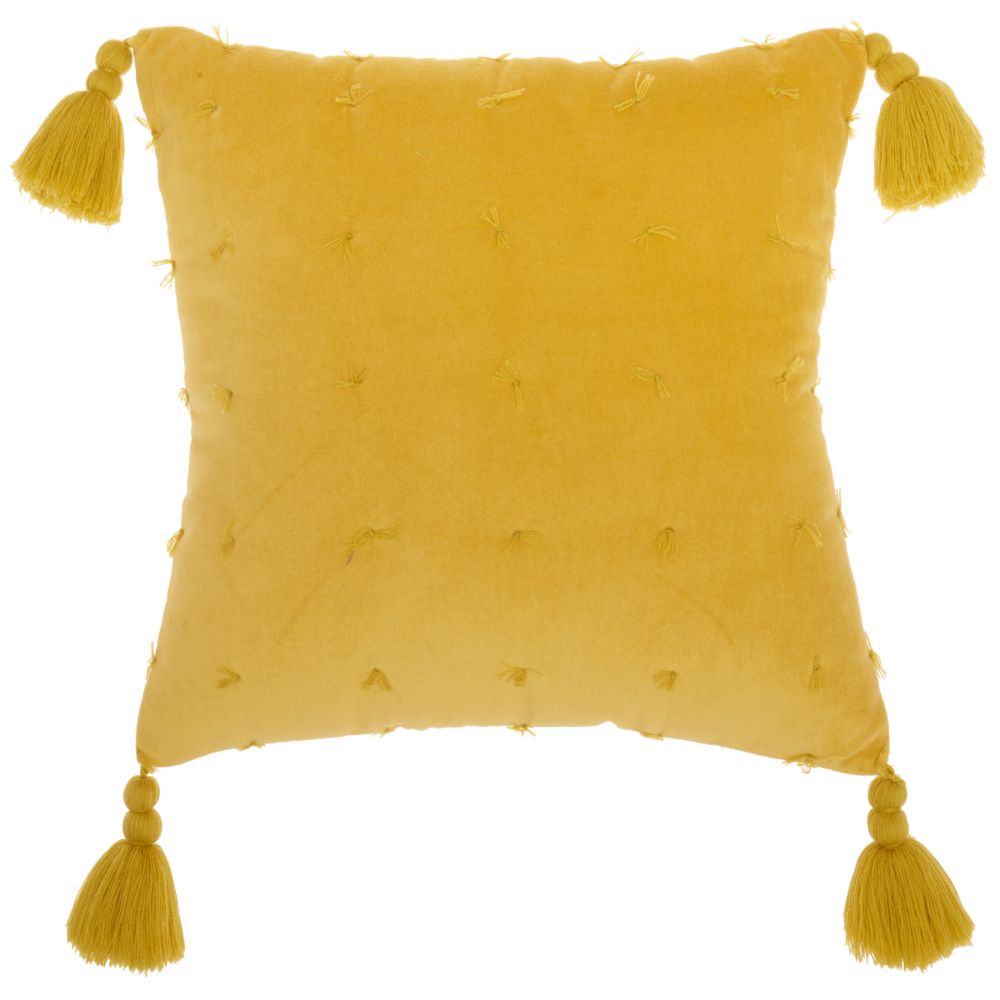 Nourison AZ044 Mina Victory Life Styles Hand Knotted Velvet Yellow Throw Pillow in Yellow