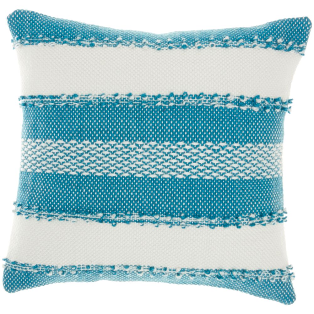 Nourison VJ088 Mina Victory Outdoor Pillows Woven Stripes & Dots Turquoise Throw Pillow in Turquoise