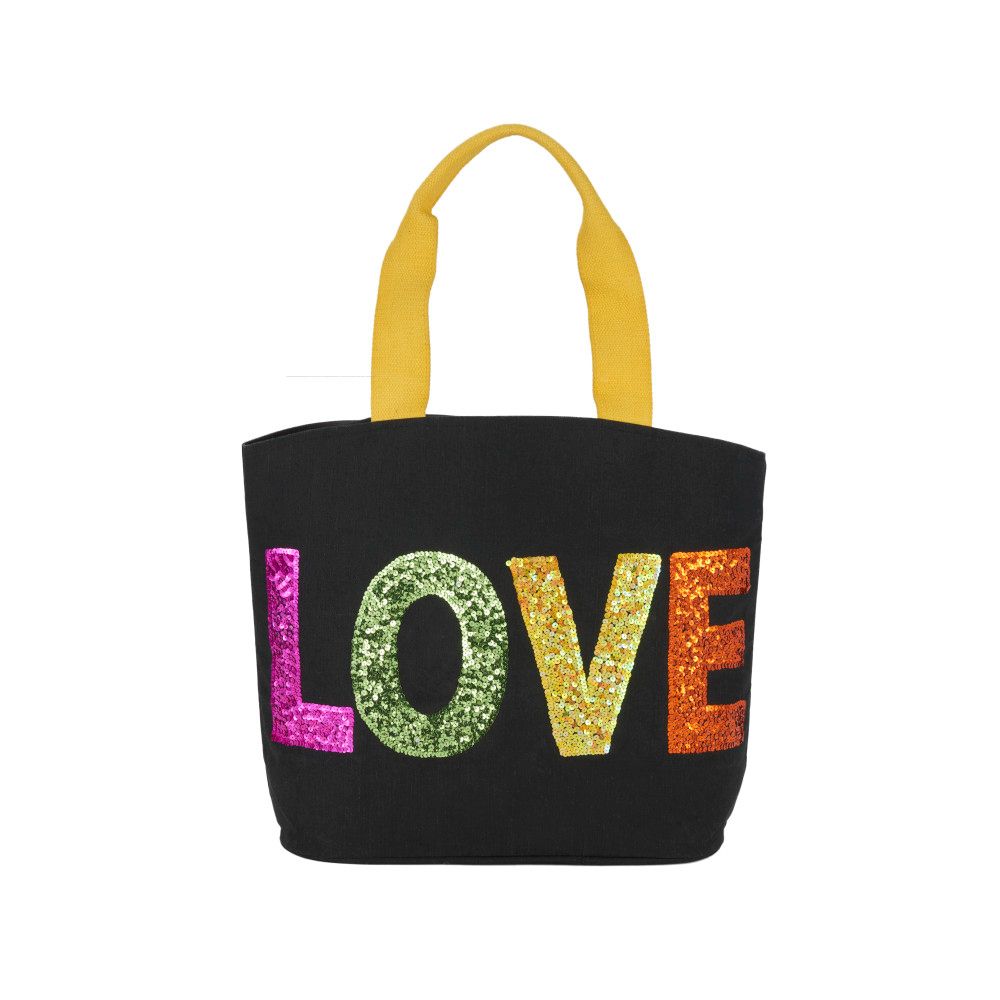 Nourison KV104 Mina Victory Handbags & Crossbody Sequin "Love" Bags in Black