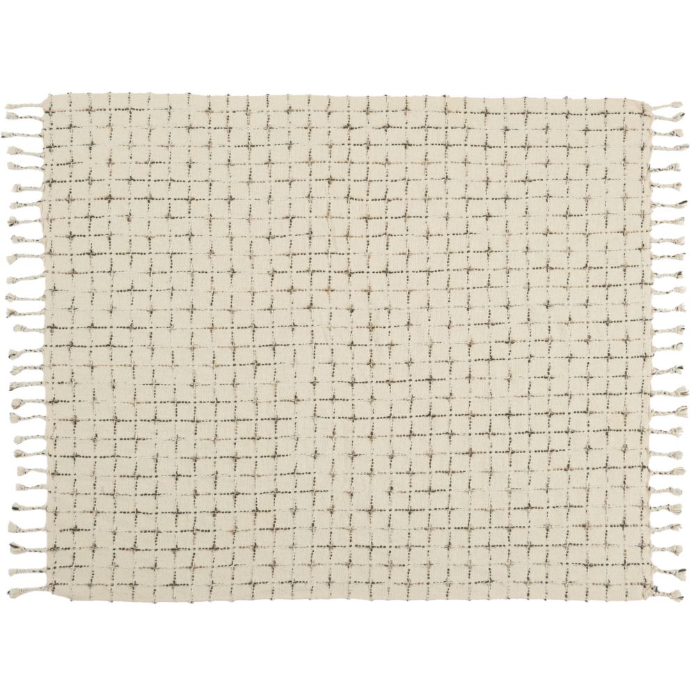 Nourison GT119 Mina Victory Life Styles Woven Grid Natural Throw Blanket in Natural