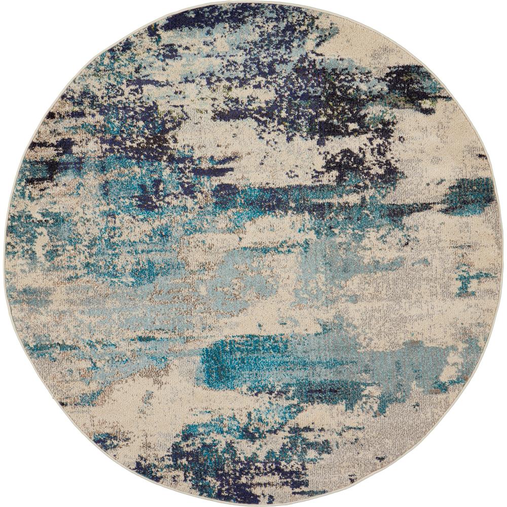 Nourison CES02 Celestial 5 Ft.3 In. x ROUND Indoor/Outdoor Round Rug in  Ivory/Teal Blue