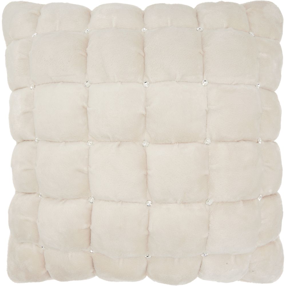 Nourison YS104 Mina Victory Luminescence Quilted Swarovski Ivory Throw Pillow in Ivory