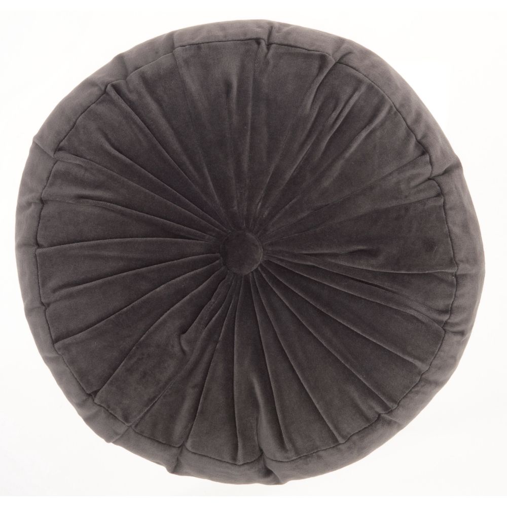 Nourison RC190 Mina Victory Life Styles Round Ruched Velvet Charcoal Throw Pillow in Charcoal