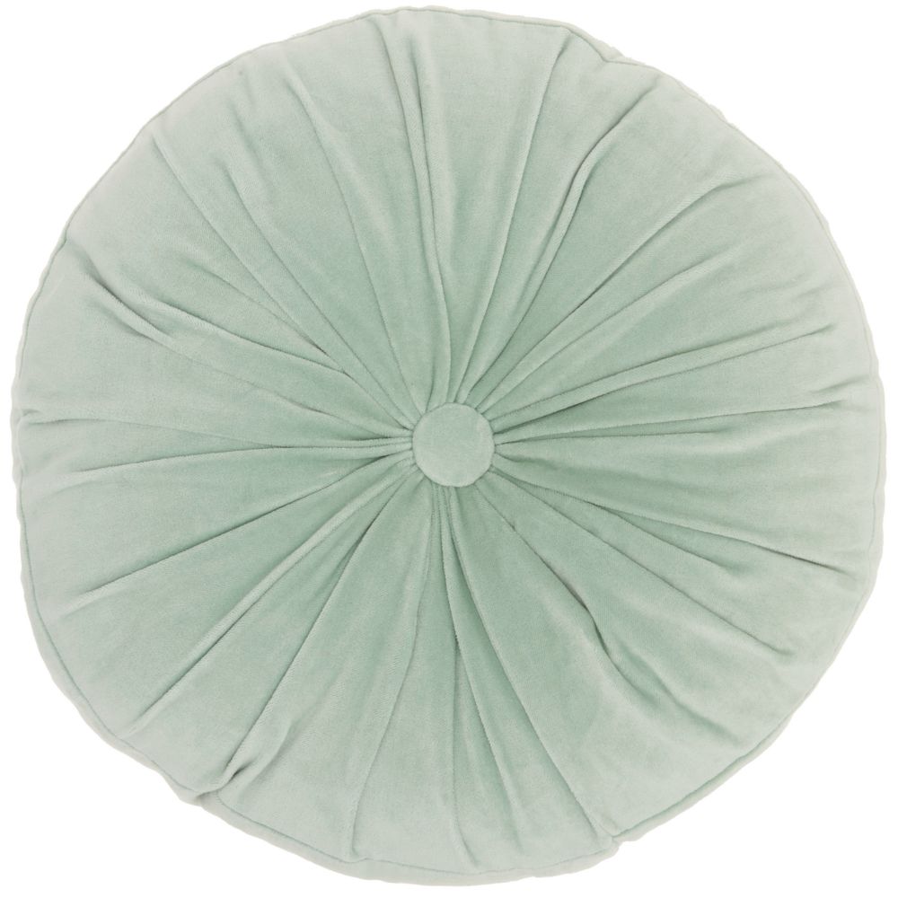 Nourison RC190 Mina Victory Life Styles Round Ruched Velvet Celadon Throw Pillow in Celadon
