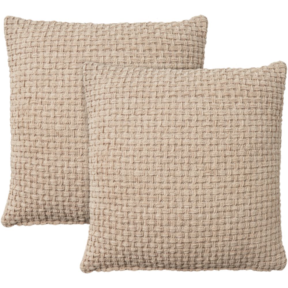 Nourison ZH225 Mina Victory Lifestyle Woven Chenille Beige Throw Pillows