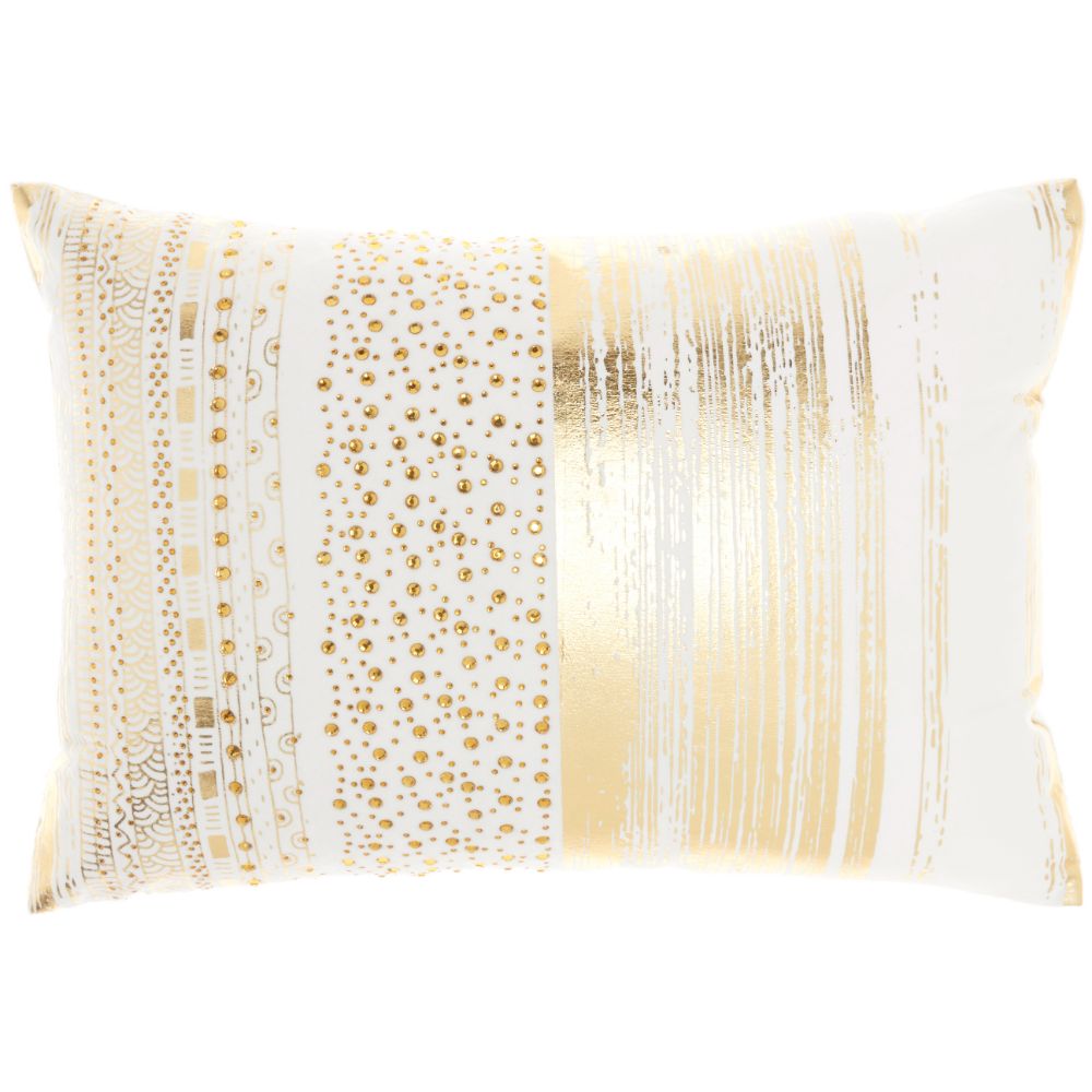 Nourison L0293 Mina Victory Luminescence Metallic Print Gold Throw Pillow in Gold