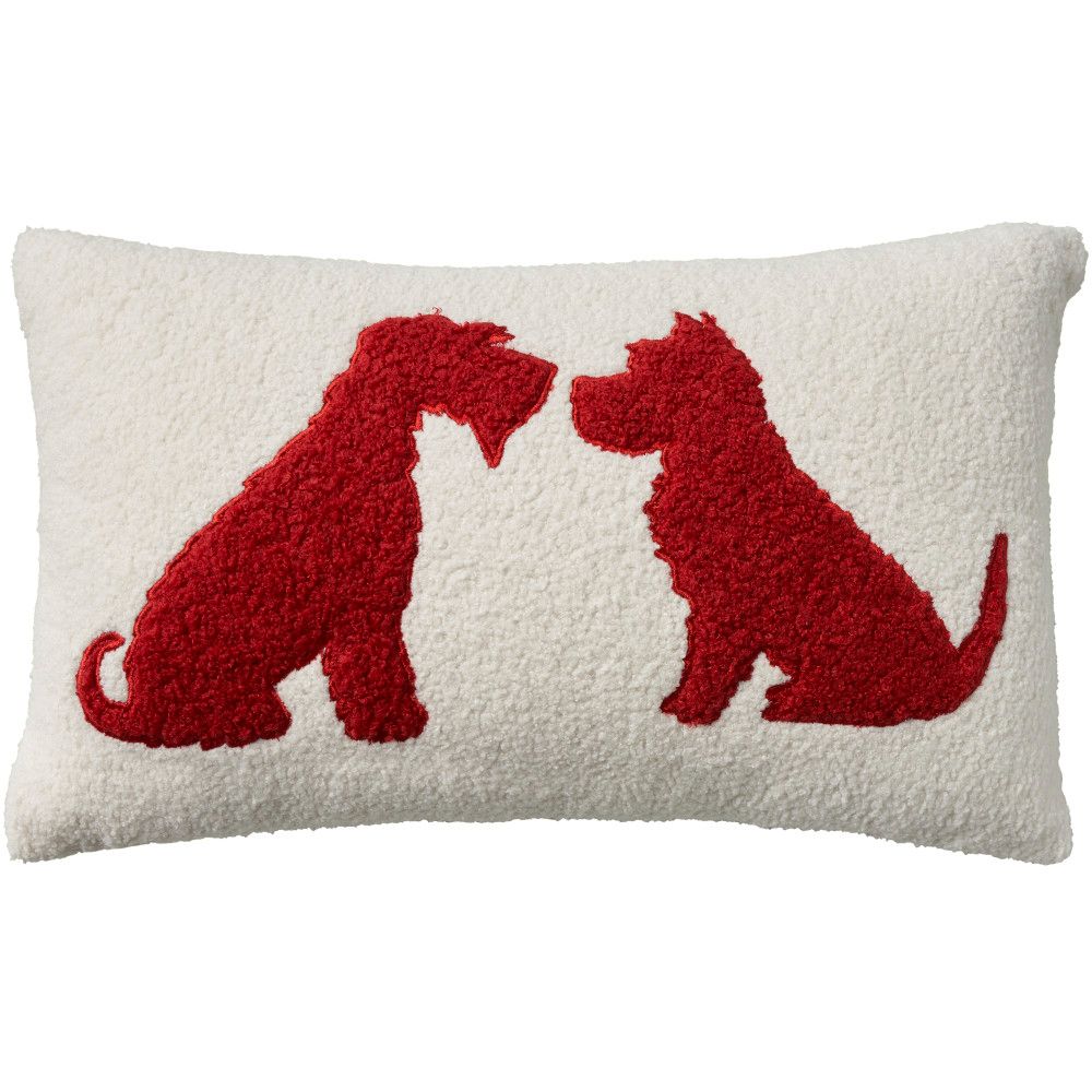 Nourison L0491 Mina Victory Pet Pillows & Access Sherpa Dog Silhouett Throw Pillows in Red
