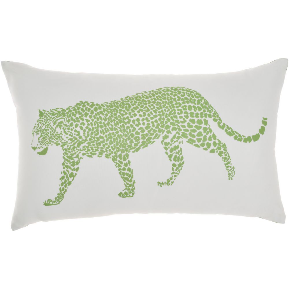Nourison L3390 Mina Victory Outdoor Pillows Raised Print Leopard Green Throw Pillows