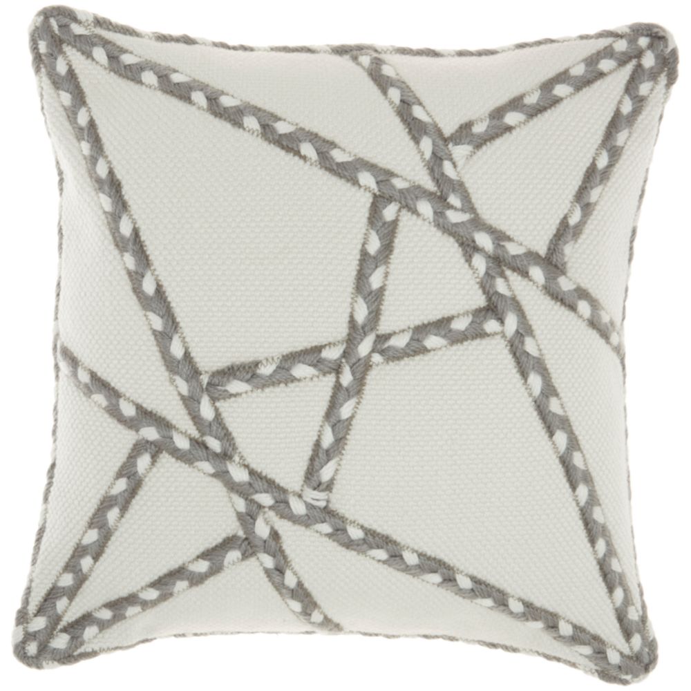 Nourison VJ006 Mina Victory Outdoor Pillows Woven Braided Geometric Grey Throw Pillow in Grey