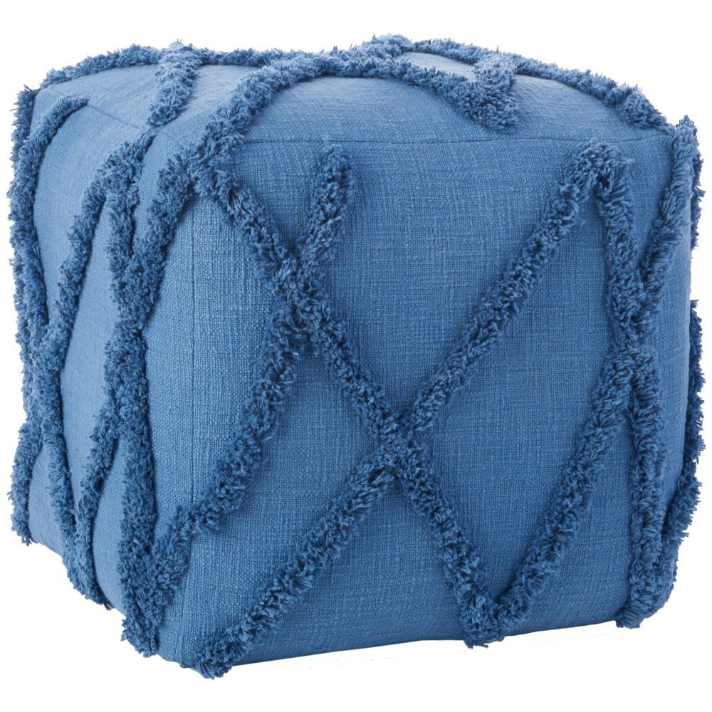 Nourison SH018 Mina Victory Life Styles Tufted Abstract Diamond Blue Pouf in Blue