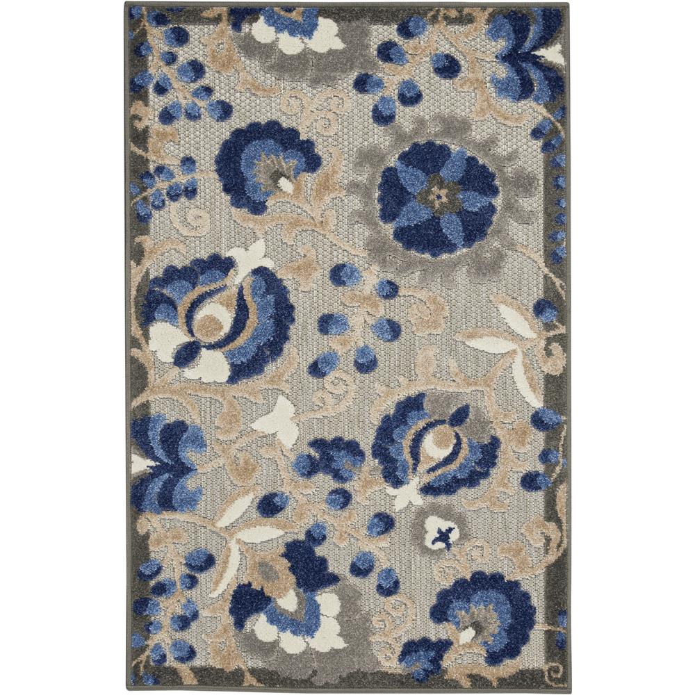 Nourison ALH17 Aloha 2 Ft.8 In. x 4 Ft. Indoor/Outdoor Rectangle Rug in  Natural/Blue