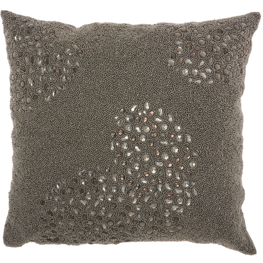 Nourison E5500 Mina Victory All Over Beaded Pewter Throw Pillow in Pewter