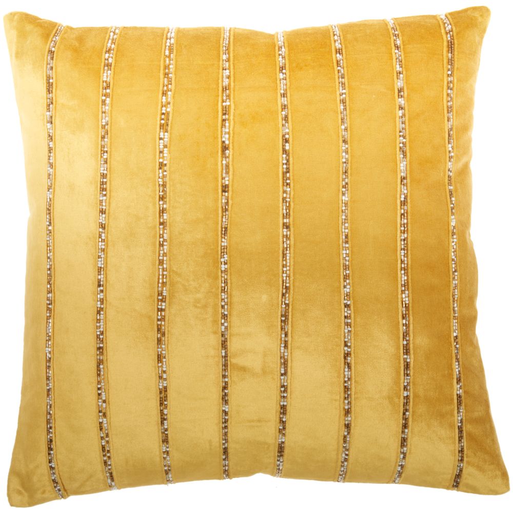 Nourison AZ217 Mina Victory Sofia Beaded Stripes Gold Throw Pillow in Gold