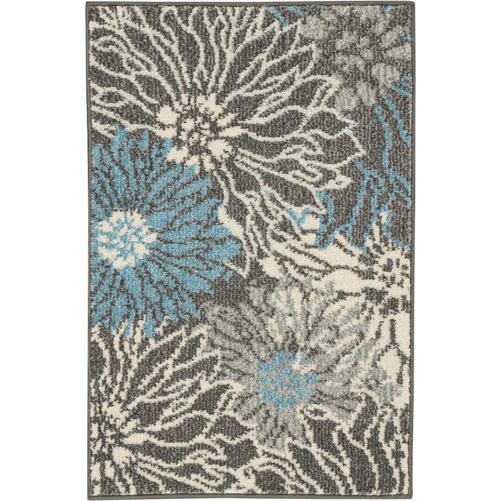Nourison PSN17 Passion 1 Ft.10 In. x 2 Ft.10 In. Indoor/Outdoor Rectangle Rug in  Charcoal/Blue