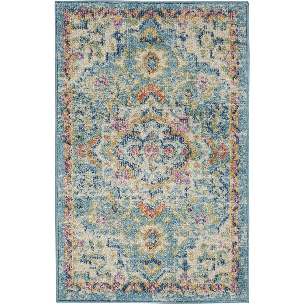 Nourison PSN25 Passion 1 Ft.10 In.x2 Ft.10 In. Indoor/Outdoor Rectangle Rug in  Ivory/Light Blue