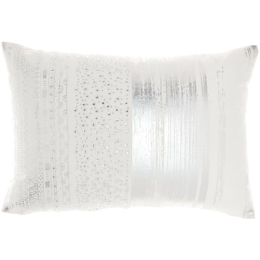 Nourison L0293 Mina Victory Luminescence Metallic Print Silver Throw Pillow in Silver