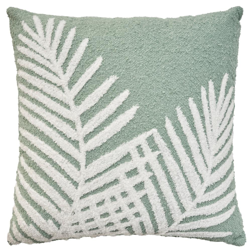 Nourison VJ005 Mina Victory Outdoor Pillows Towel Emb Palm Leaf Aqua Throw Pillows