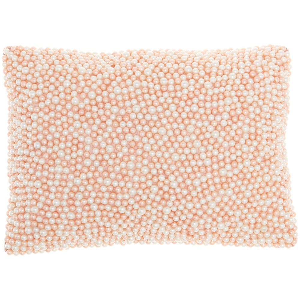 Nourison Z2001 Mina Victory Luminescence Fully Beaded Pearls Blush Throw Pillow in Blush