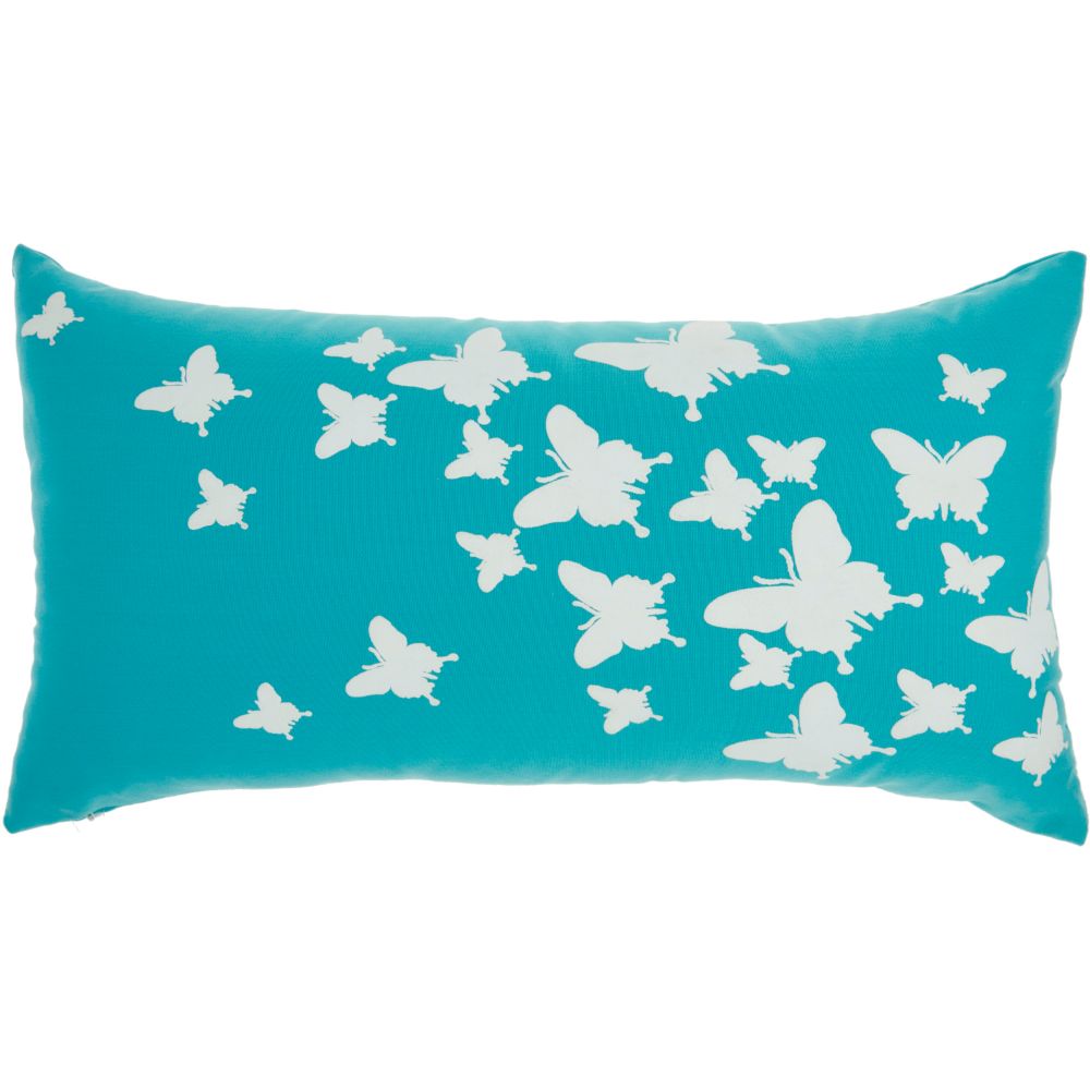 Nourison L0204 Mina Victory Raised Butterfly Indoor/Outdoor Turquoise Throw Pillow in Turquoise
