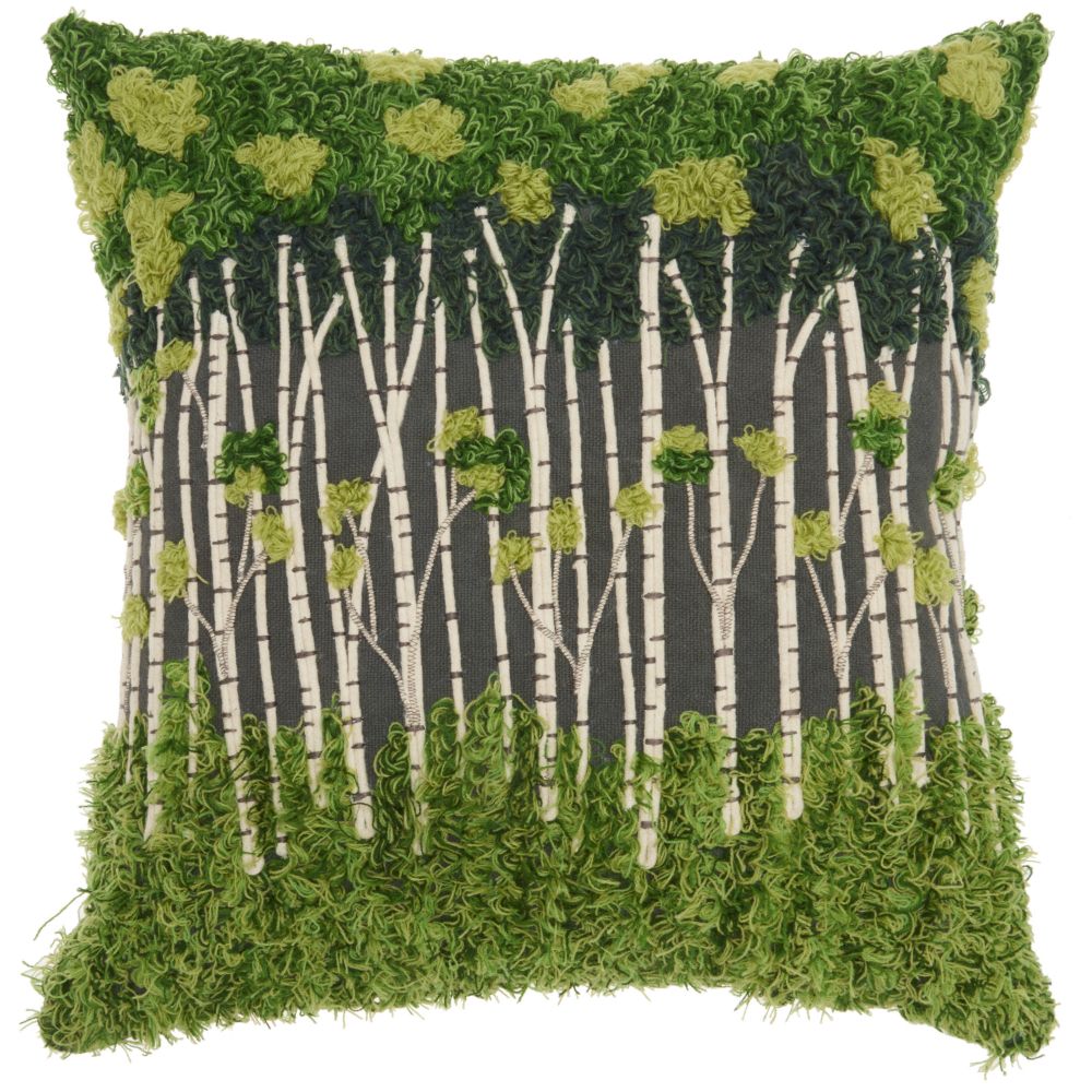 Nourison ST002 Mina Victory Life Styles Embroidered Forest Green Throw Pillow in Green