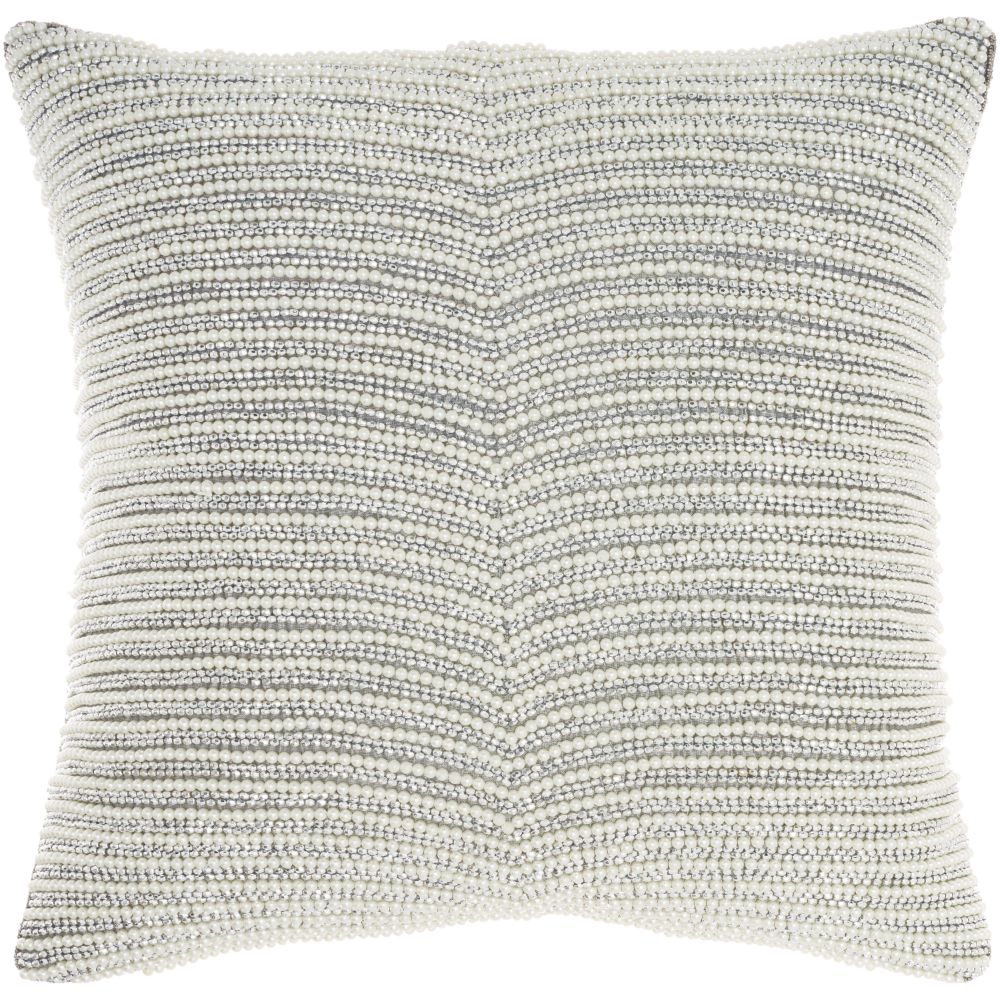 Nourison Z2003 Mina Victory Luminescence Sweetheart Stripes Ivory/Silver Throw Pillows