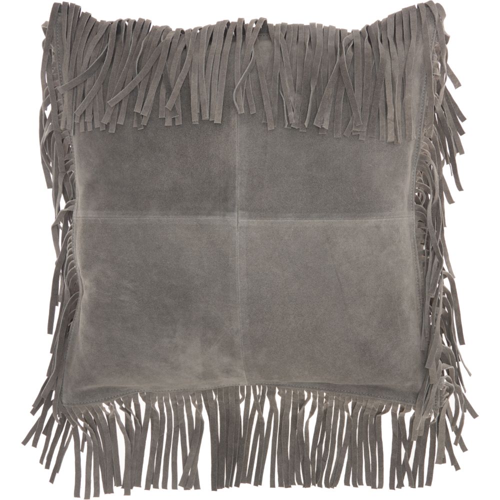 Nourison LH005 Mina Victory Couture Nat Hide Fringe Borders Grey Throw Pillows