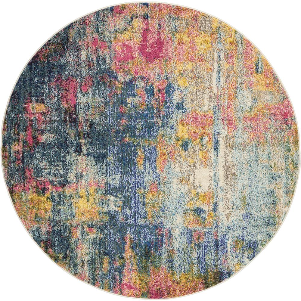 Nourison CES09 Celestial 5 Ft.3 In. x ROUND Indoor/Outdoor Round Rug in  Blue/Yellow