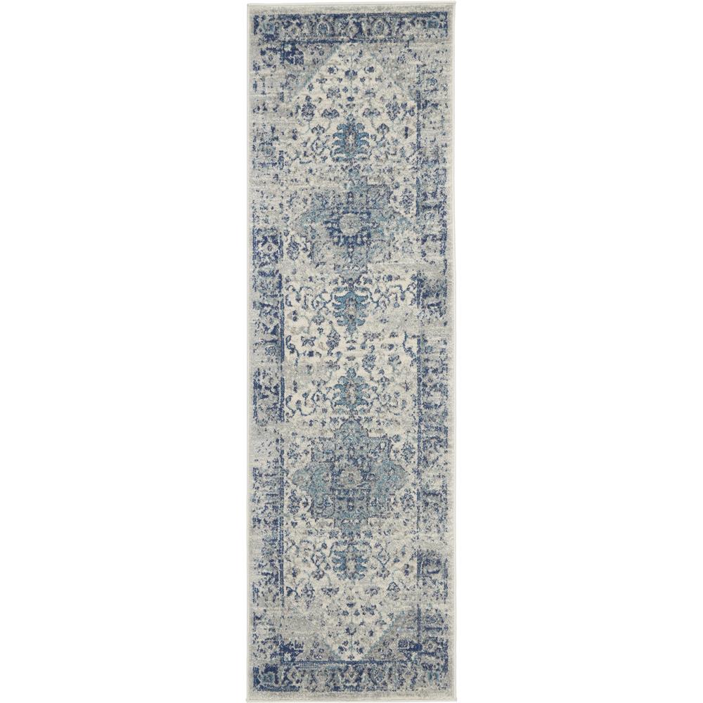 Nourison TRA06 Tranquil 2 Ft.3 In. x 7 Ft.3 In. Indoor/Outdoor Runner Rug in  Ivory/Light Blue