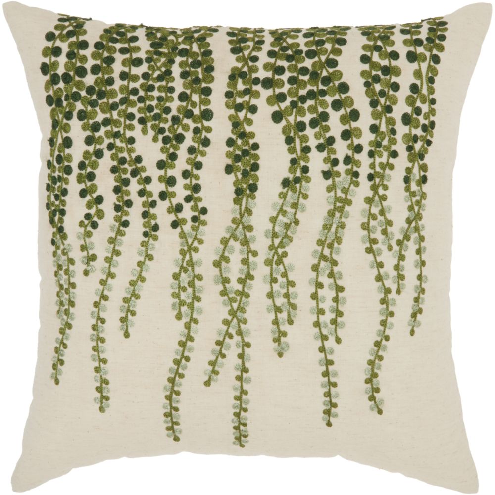 Nourison NS126 Mina Victory Silk Embroidery Botanical Green Throw Pillow in GREEN