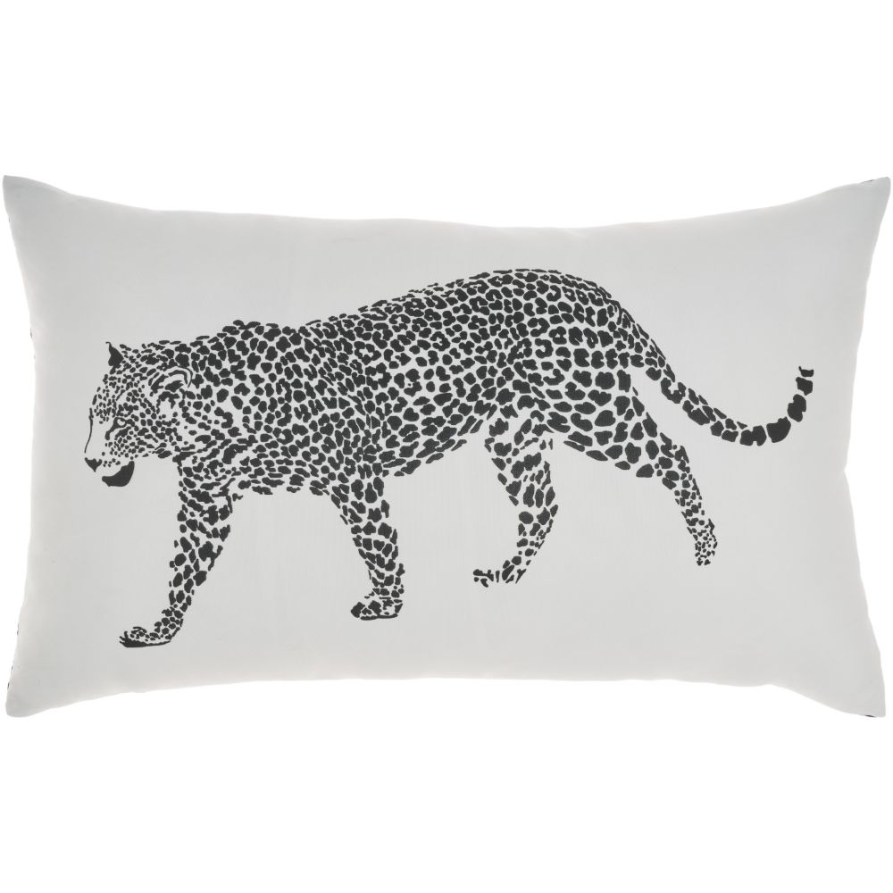 Nourison L3390 Mina Victory Outdoor Pillows Raised Print Leopard White/Black Throw Pillows