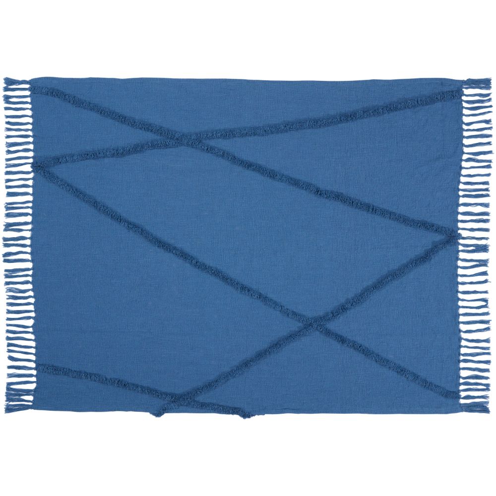 Nourison SH018 Mina Victory Life Styles Tufted Abstract Diamond Blue Throw Blanket in Blue