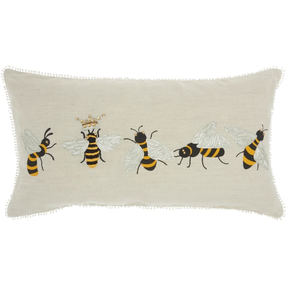 Nourison CH344 Mina Victory Plushlines Queen Bee 5 Bees Multicolor Throw Pillow in Multicolor