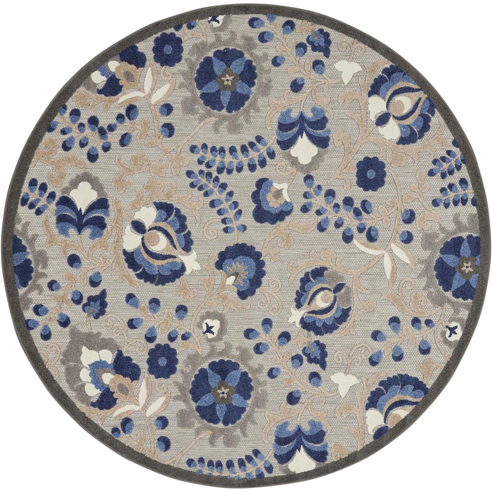 Nourison ALH17 Aloha 4 Ft. x ROUND Indoor/Outdoor Round Rug in  Natural/Blue