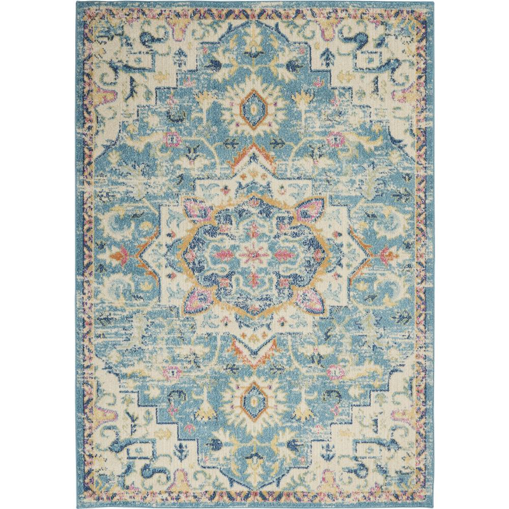 Nourison PSN25 Passion 5 Ft.3 In. x 7 Ft.3 In. Indoor/Outdoor Rectangle Rug in  Ivory/Light Blue